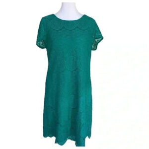 Laundry turquoise cap sleeve dress with lace overlay sz 8